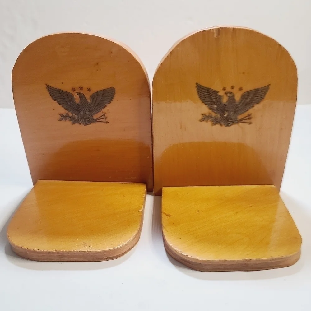 Vintage Hand Painted Eagle Americana Wood Bookends